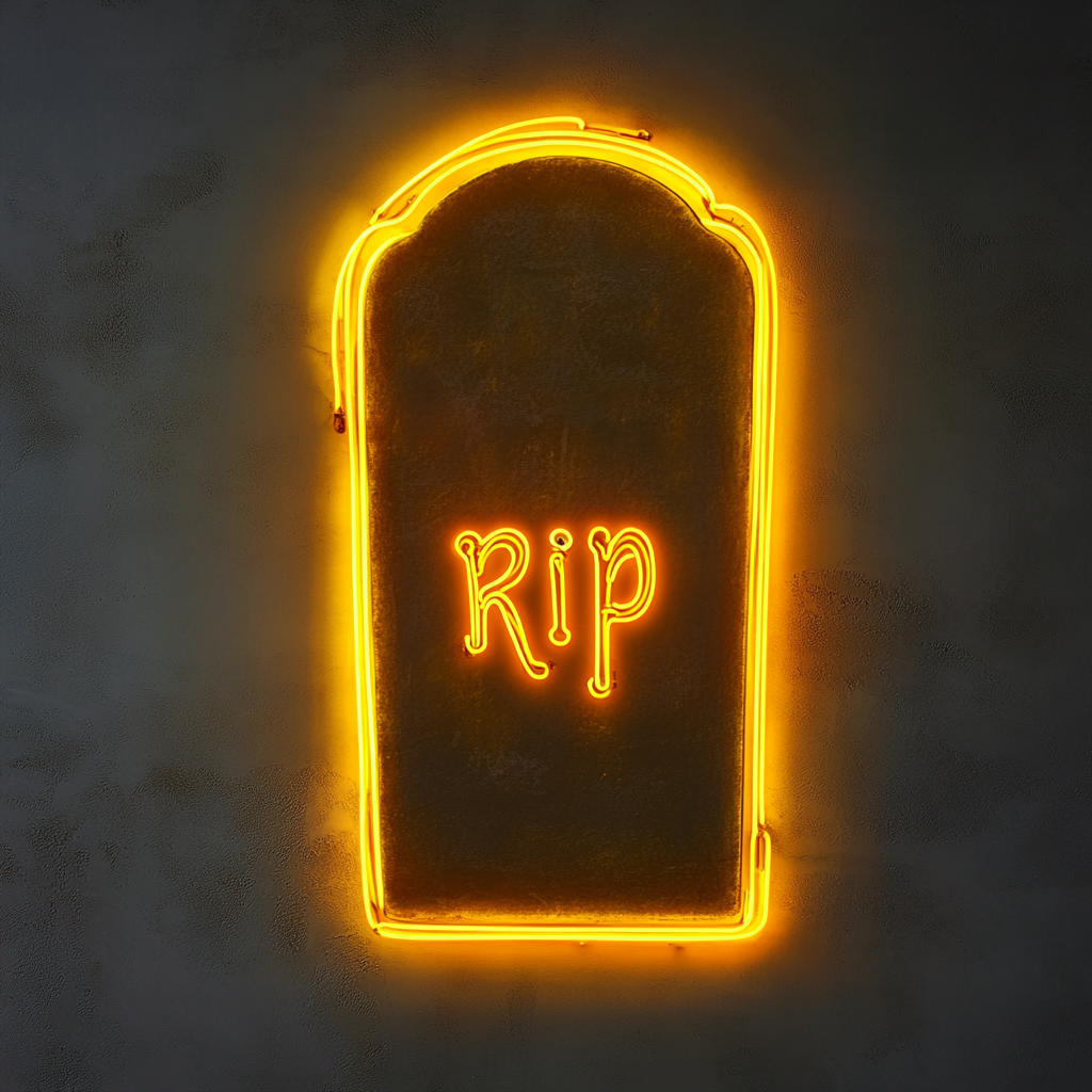 Gravestone - Yellow Neon Sign, 18 Inches
