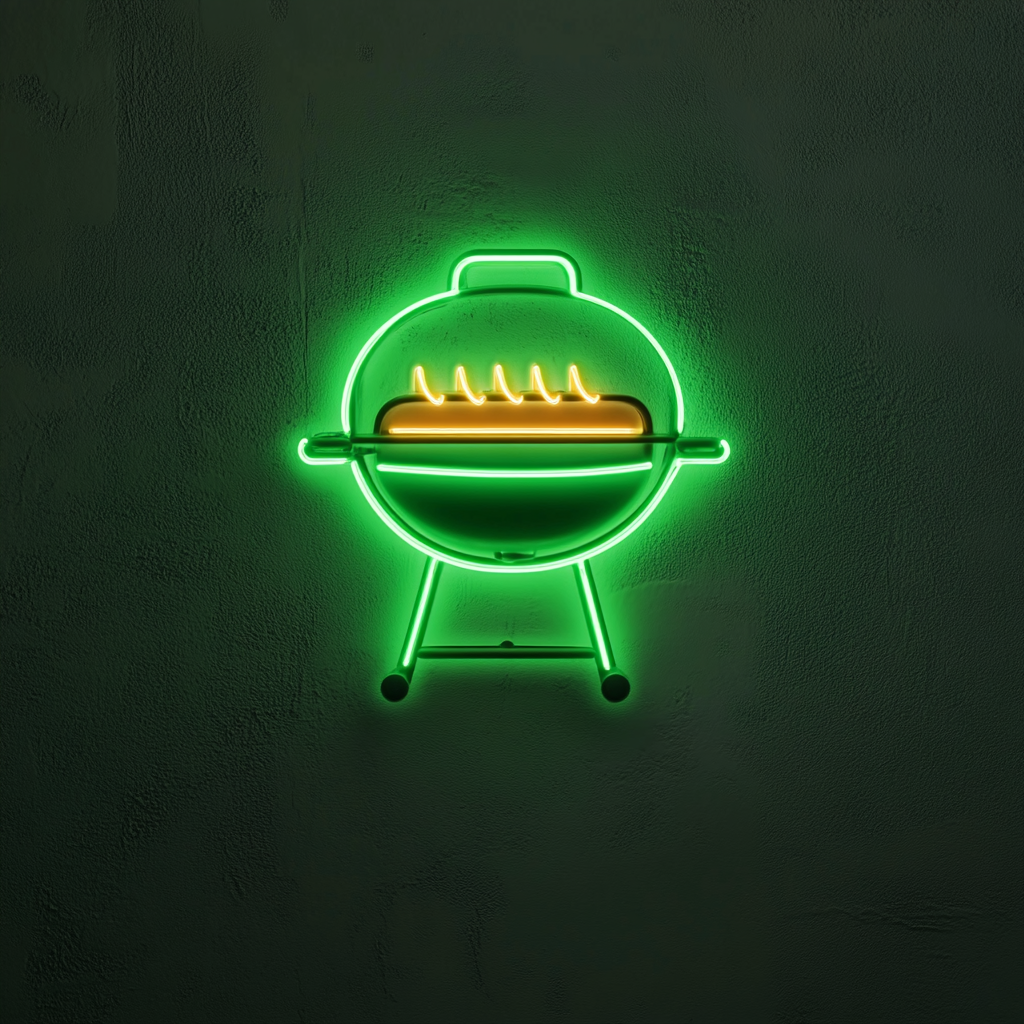 Grill with Hot Dogs - Green Neon Sign, 24 Inches