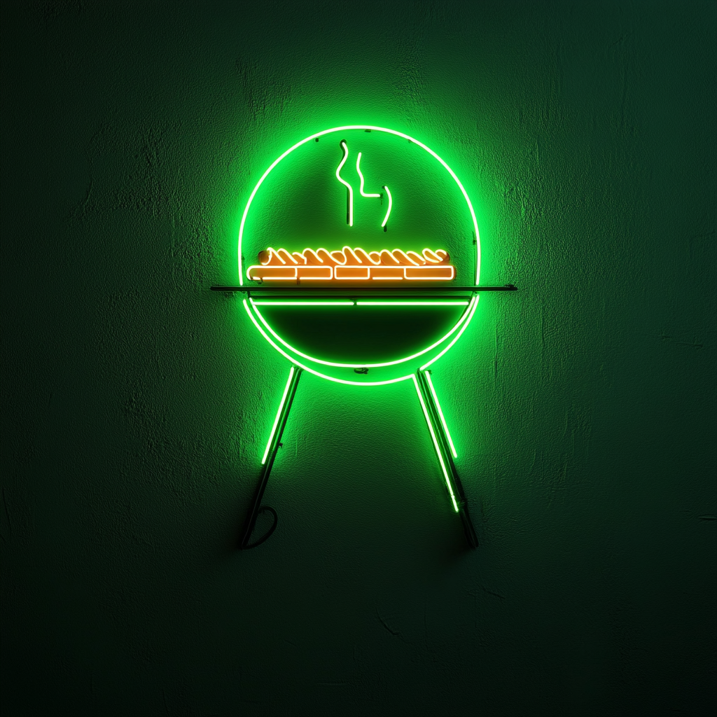 Grill with Hot Dogs - Green Neon Sign, 18 Inches