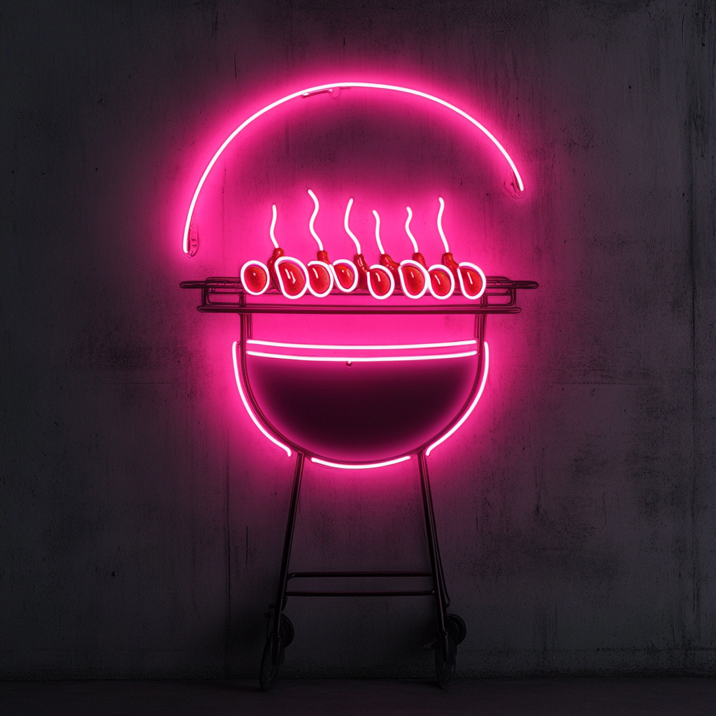 Grill with Hot Dogs - Pink Neon Sign, 18 Inches
