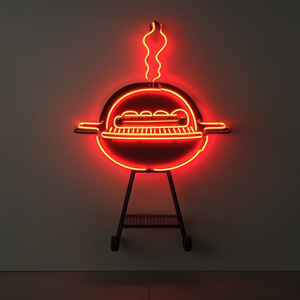 Grill with Hot Dogs - Red Neon Sign, 18 Inches