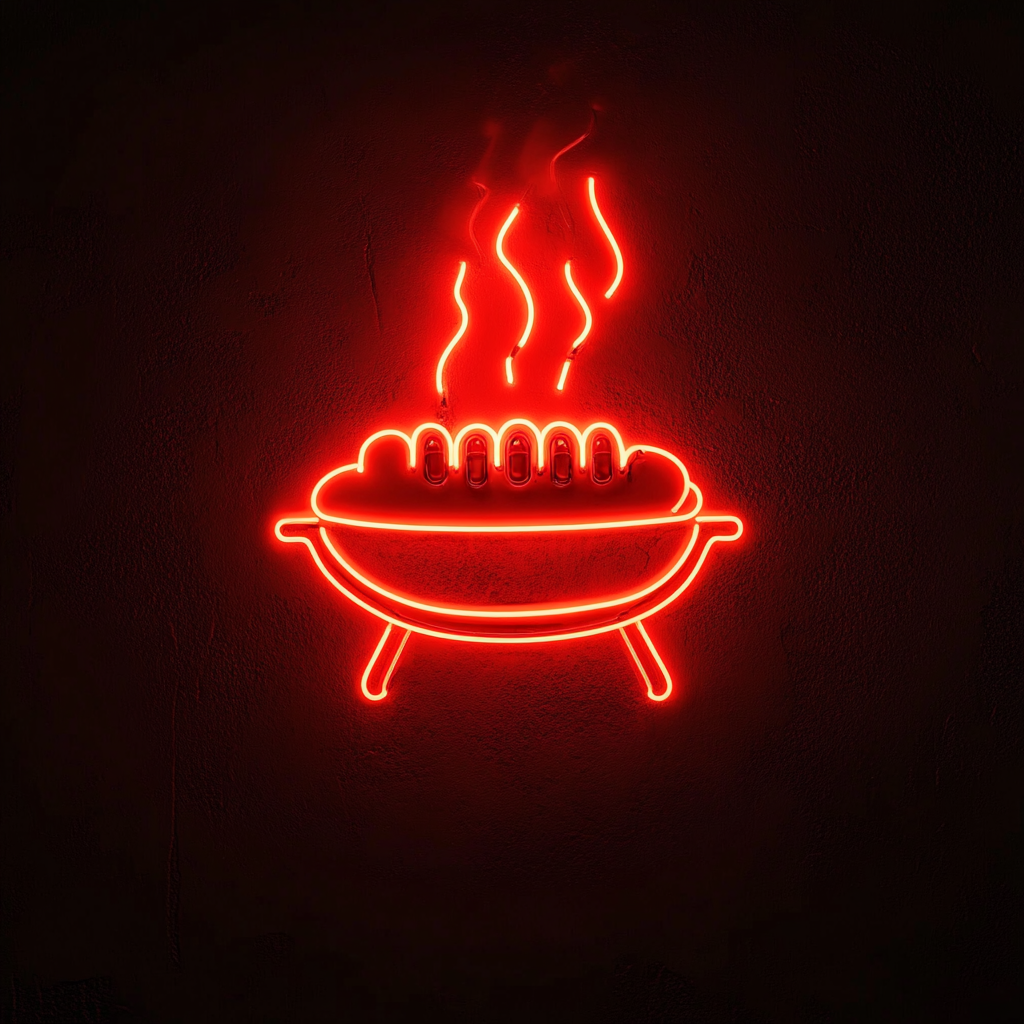Grill with Hot Dogs - Red Neon Sign, 24 Inches