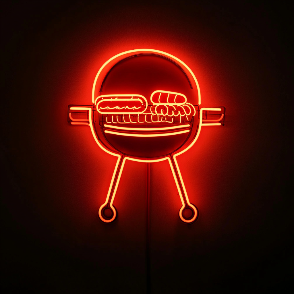 Grill with Hot Dogs - Red Neon Sign, 24 Inches