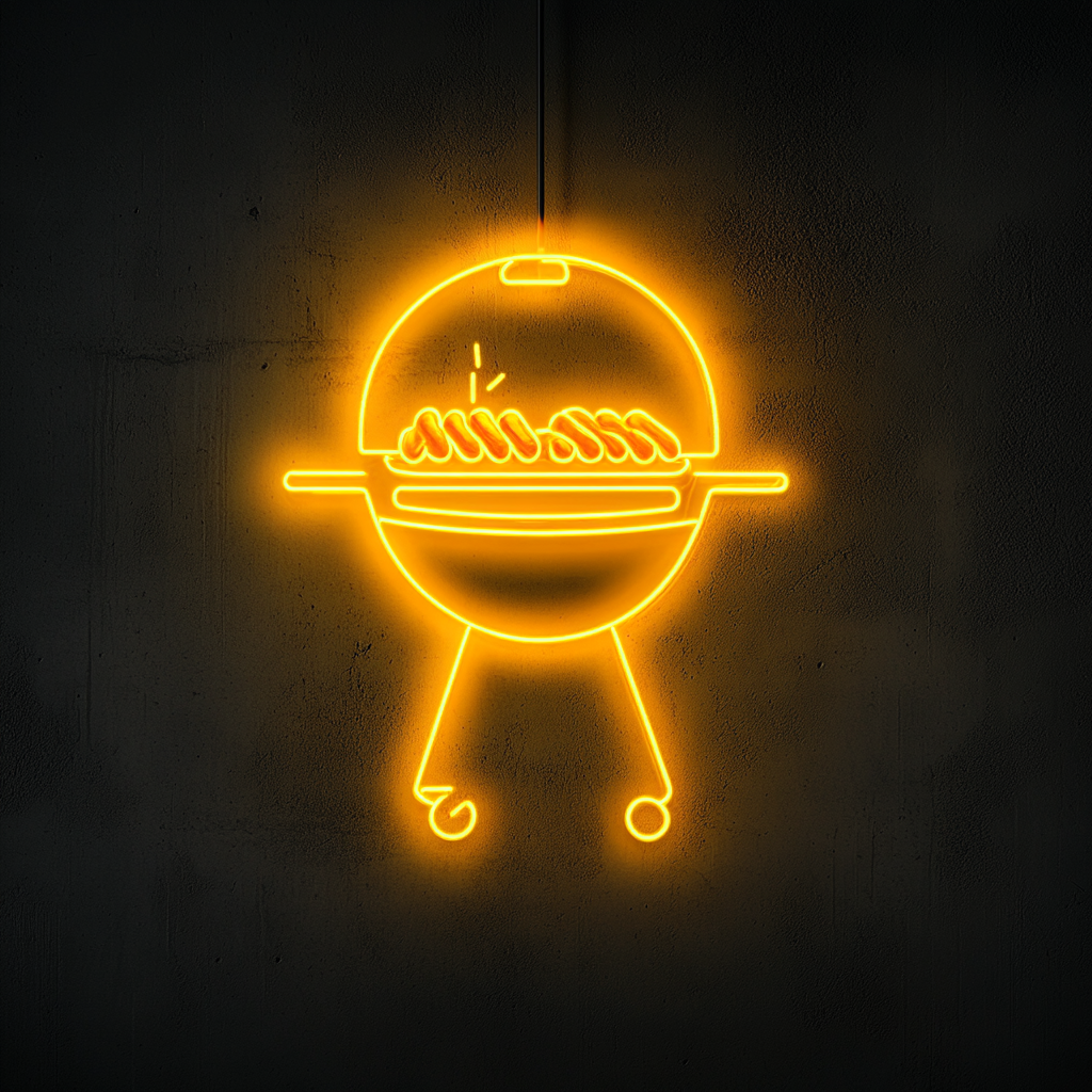 Grill with Hot Dogs - Yellow Neon Sign, 18 Inches