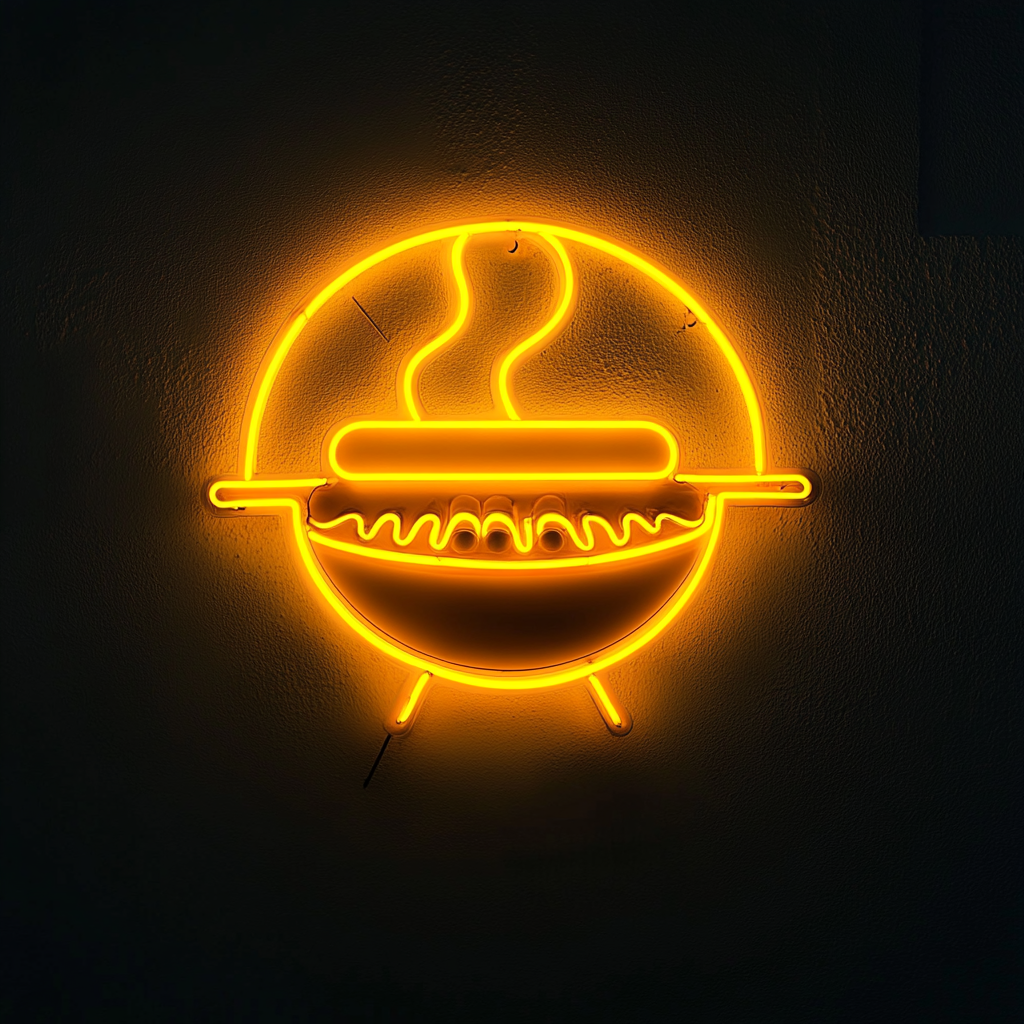 Grill with Hot Dogs - Yellow Neon Sign, 18 Inches