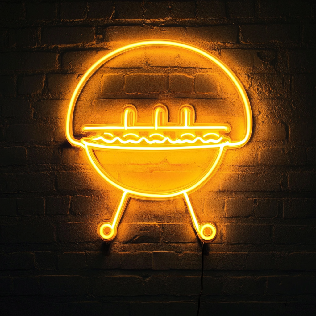 Grill with Hot Dogs - Yellow Neon Sign, 18 Inches