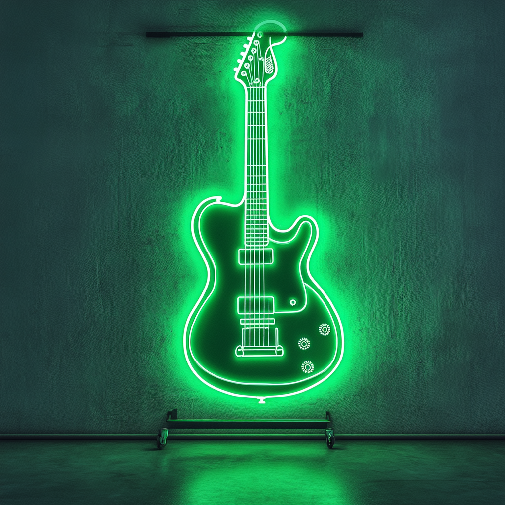 Guitar and Amp - Green Neon Sign, 24 Inches
