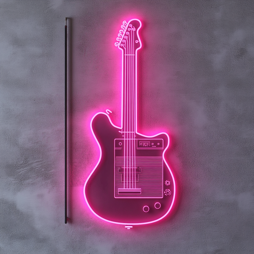Guitar and Amp - Pink Neon Sign, 18 Inches
