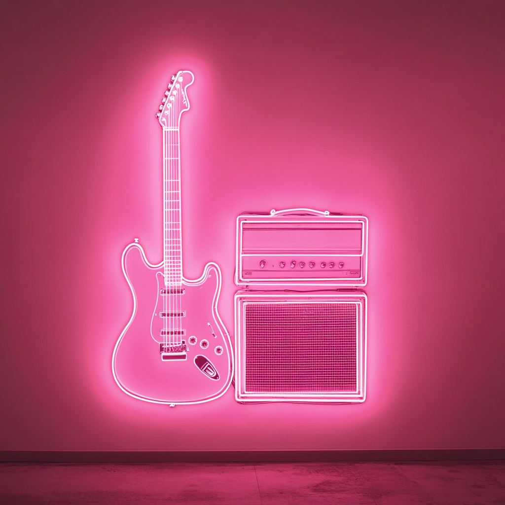 Guitar and Amp - Pink Neon Sign, 18 Inches