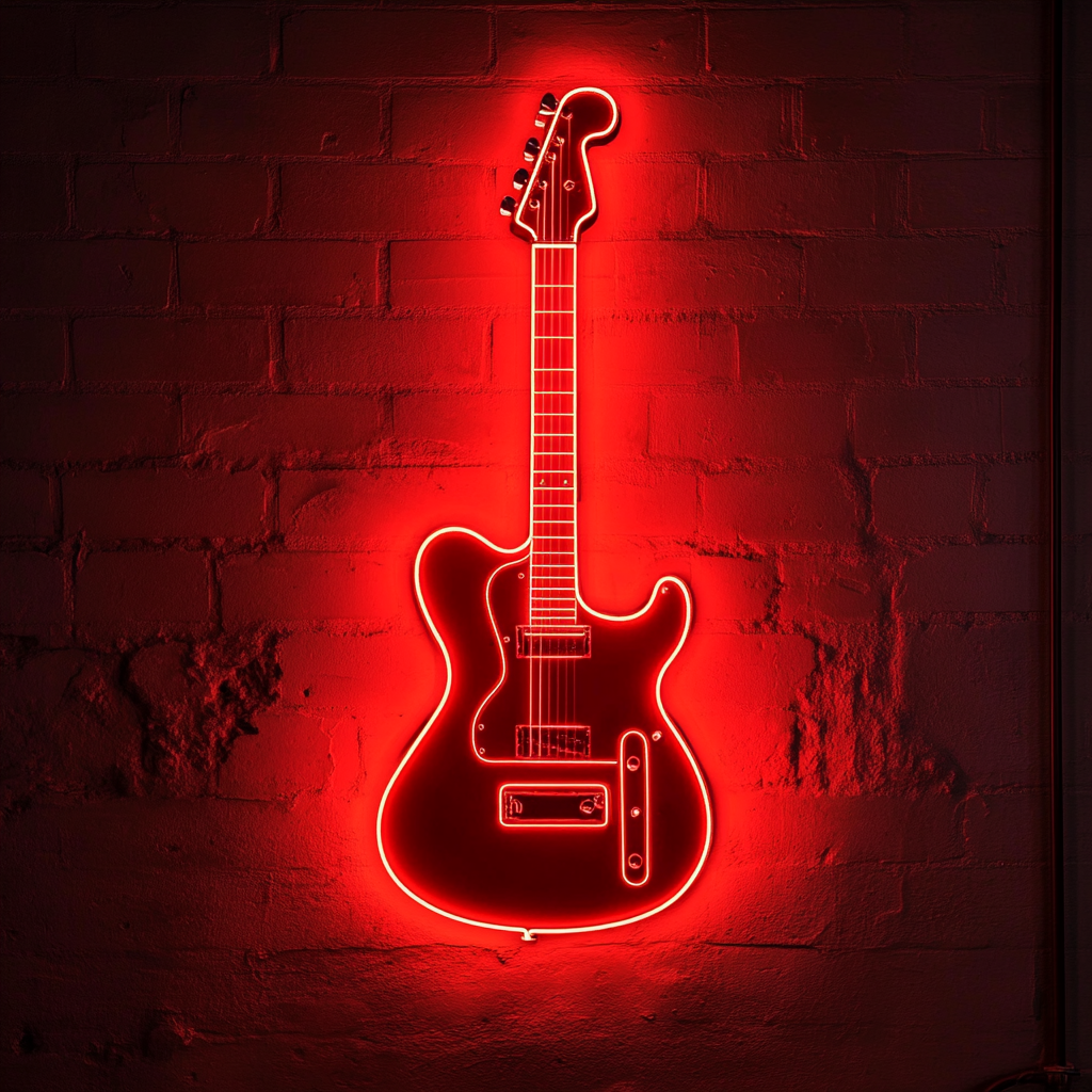 Guitar and Amp - Red Neon Sign, 18 Inches