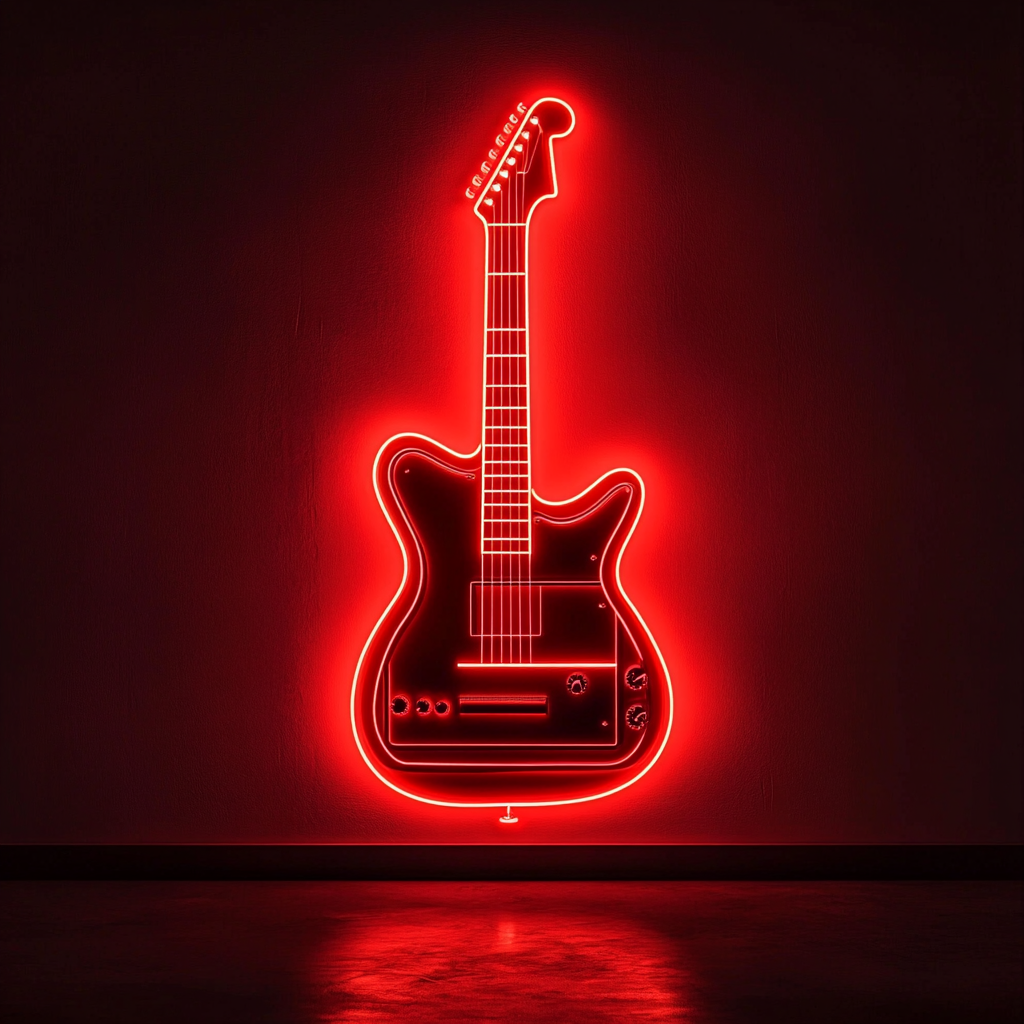Guitar and Amp - Red Neon Sign, 18 Inches