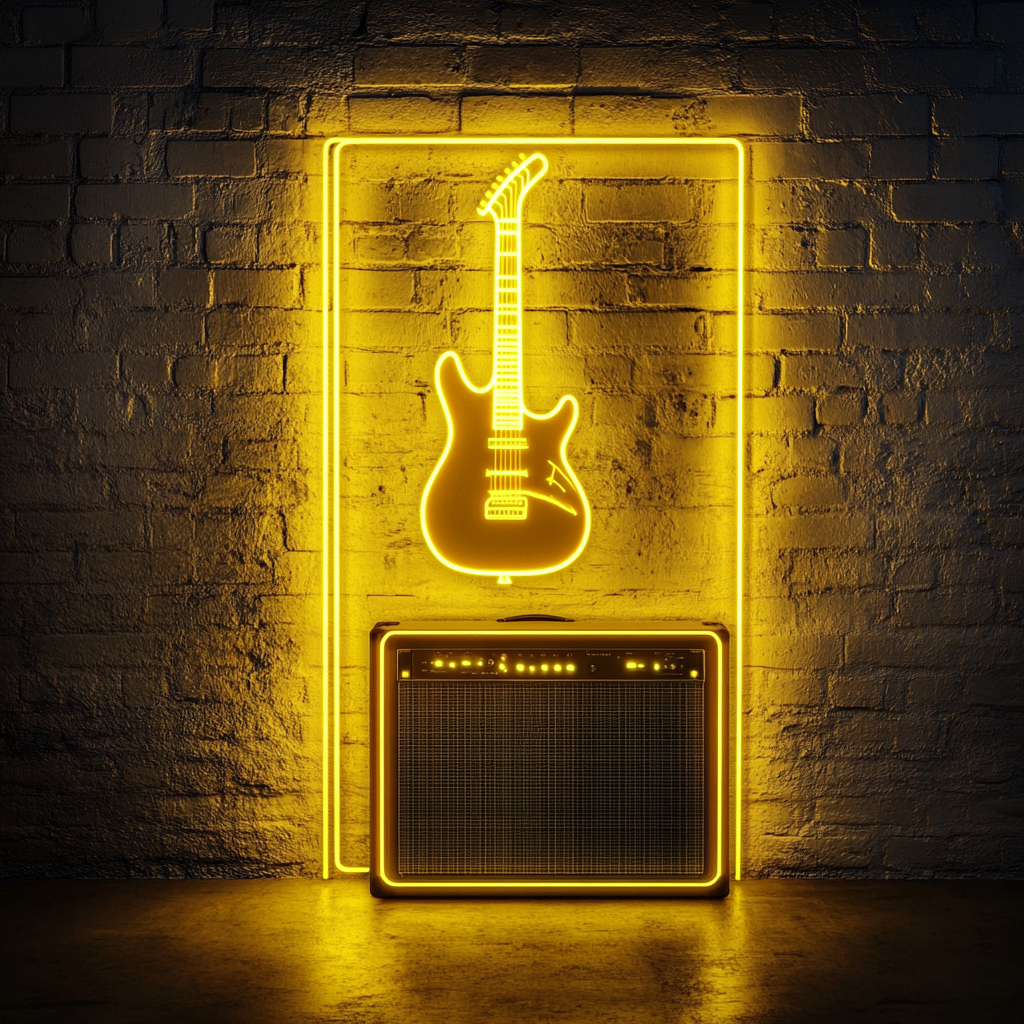 Guitar and Amp - Yellow Neon Sign, 24 Inches
