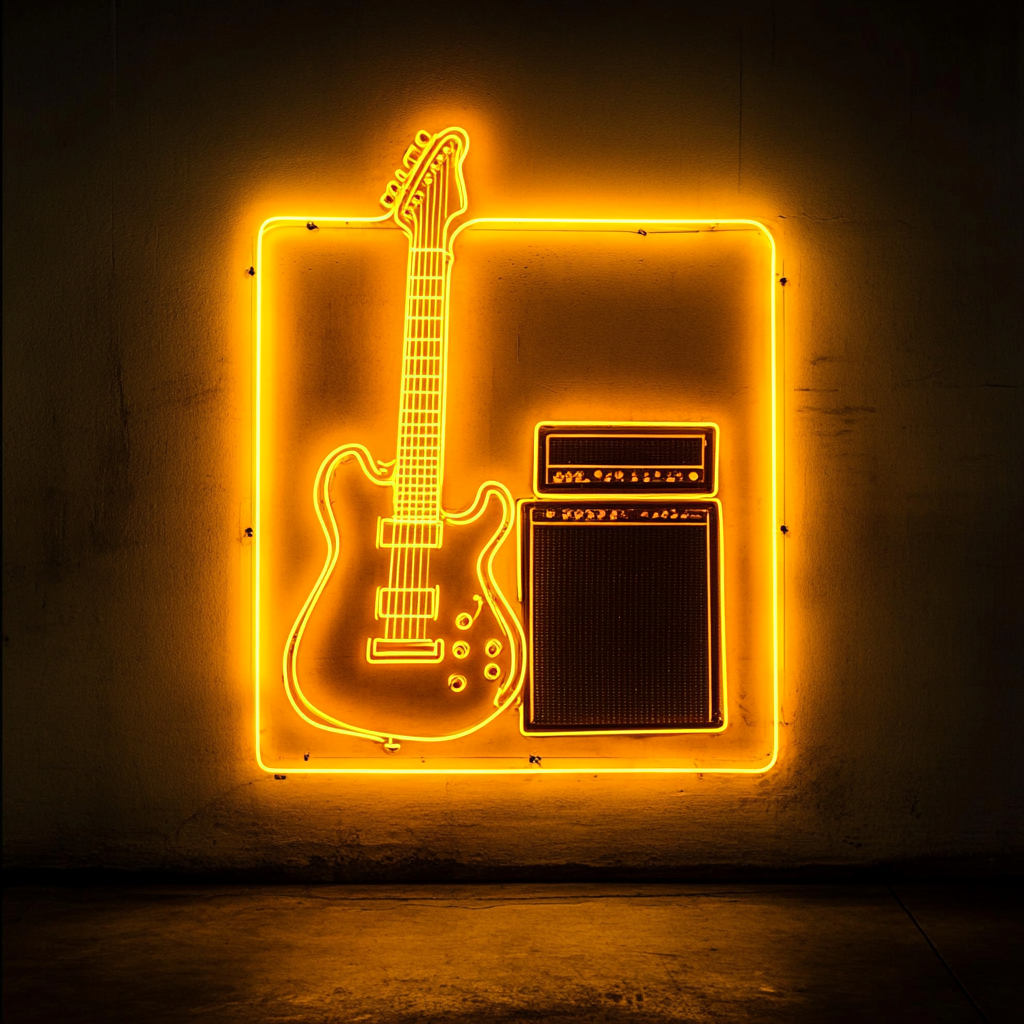 Guitar and Amp - Yellow Neon Sign, 18 Inches