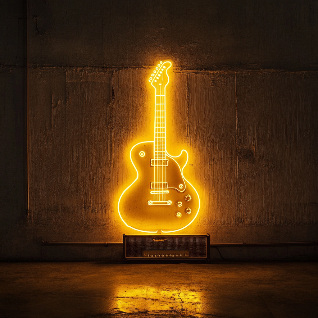 Guitar and Amp - Yellow Neon Sign, 24 Inches