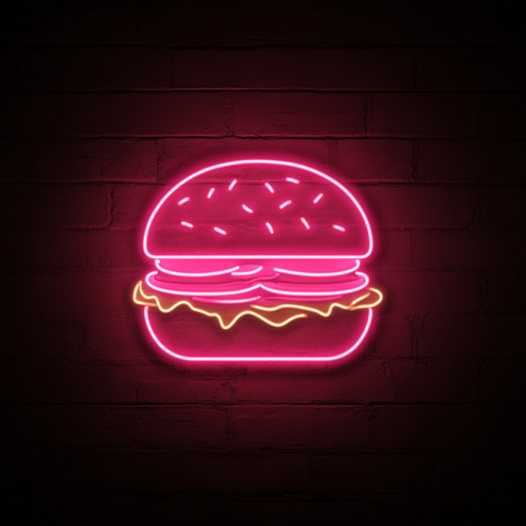 Hamburger with Lettuce and Tomato - Pink Neon Sign, 24 Inches