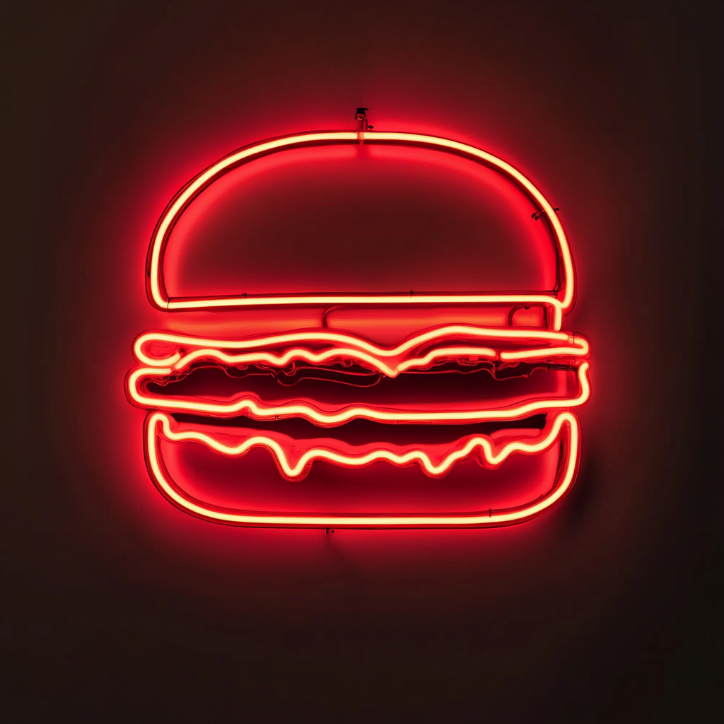 Hamburger with Lettuce and Tomato - Red Neon Sign, 18 Inches