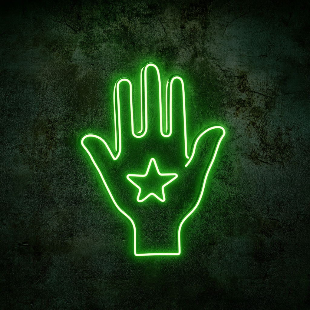 Hand Holding Star - Green Neon Sign, 24 Inches
