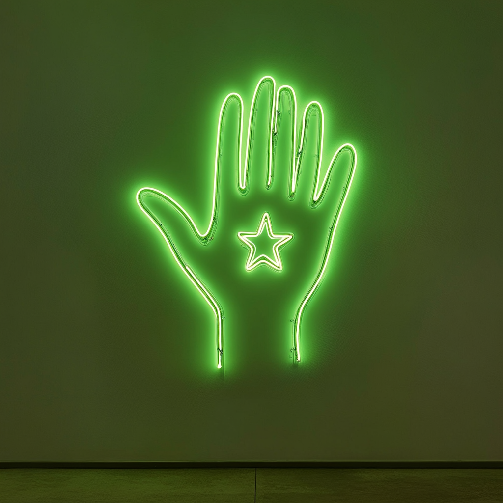 Hand Holding Star - Green Neon Sign, 24 Inches