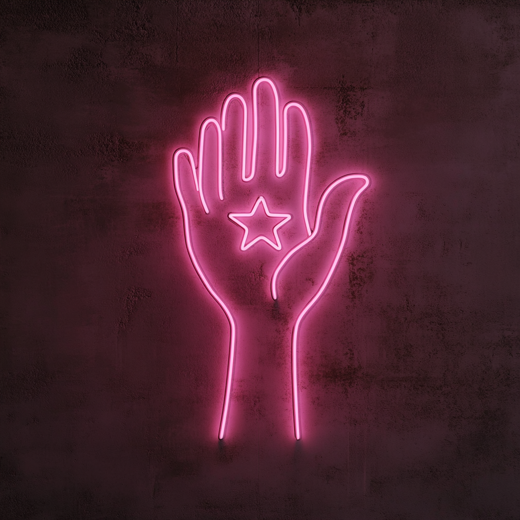 Hand Holding Star - Pink Neon Sign, 18 Inches