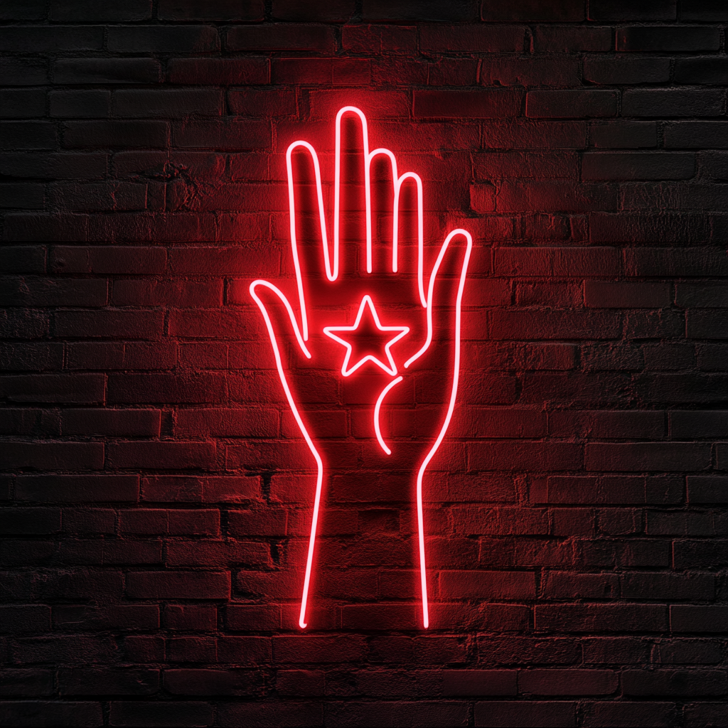 Hand Holding Star - Red Neon Sign, 18 Inches