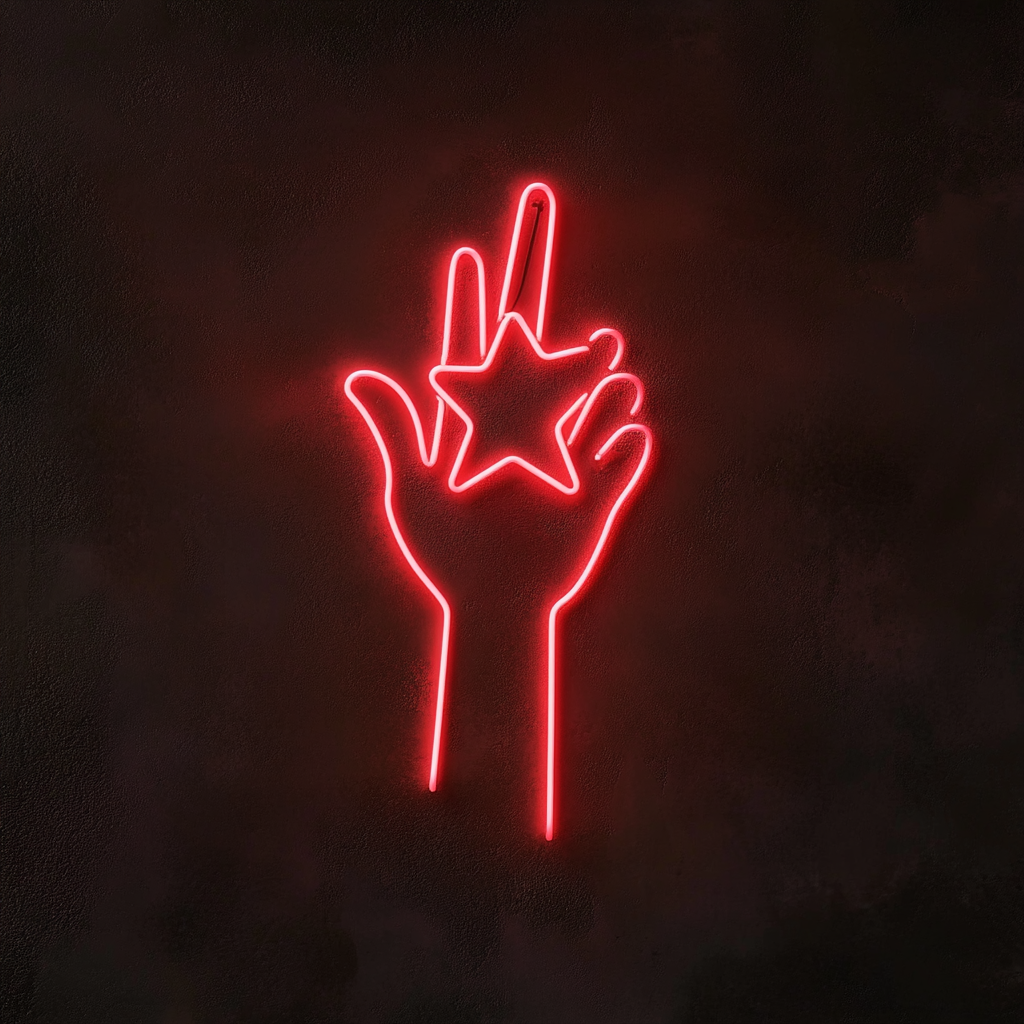 Hand Holding Star - Red Neon Sign, 18 Inches