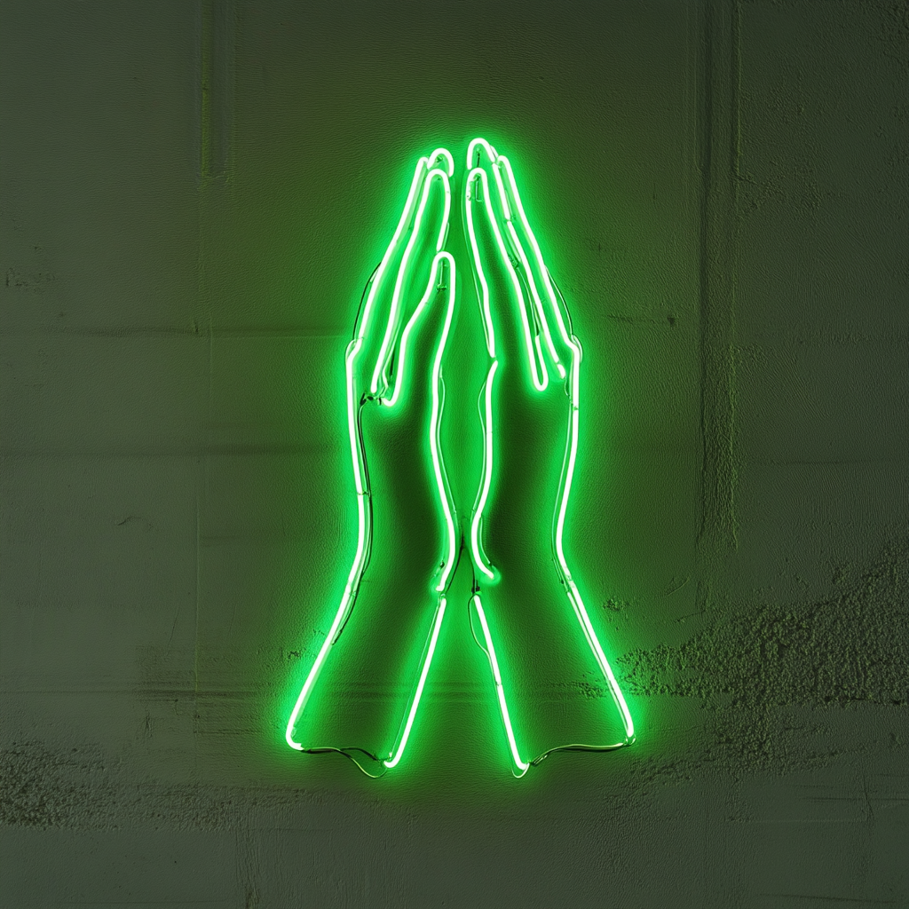 Hands in Prayer - Green Neon Sign, 24 Inches