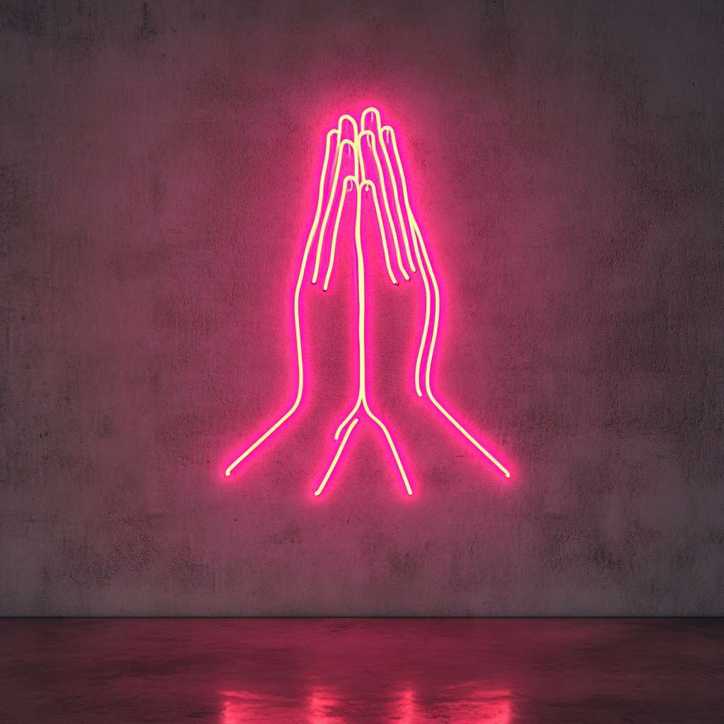 Hands in Prayer - Pink Neon Sign, 18 Inches