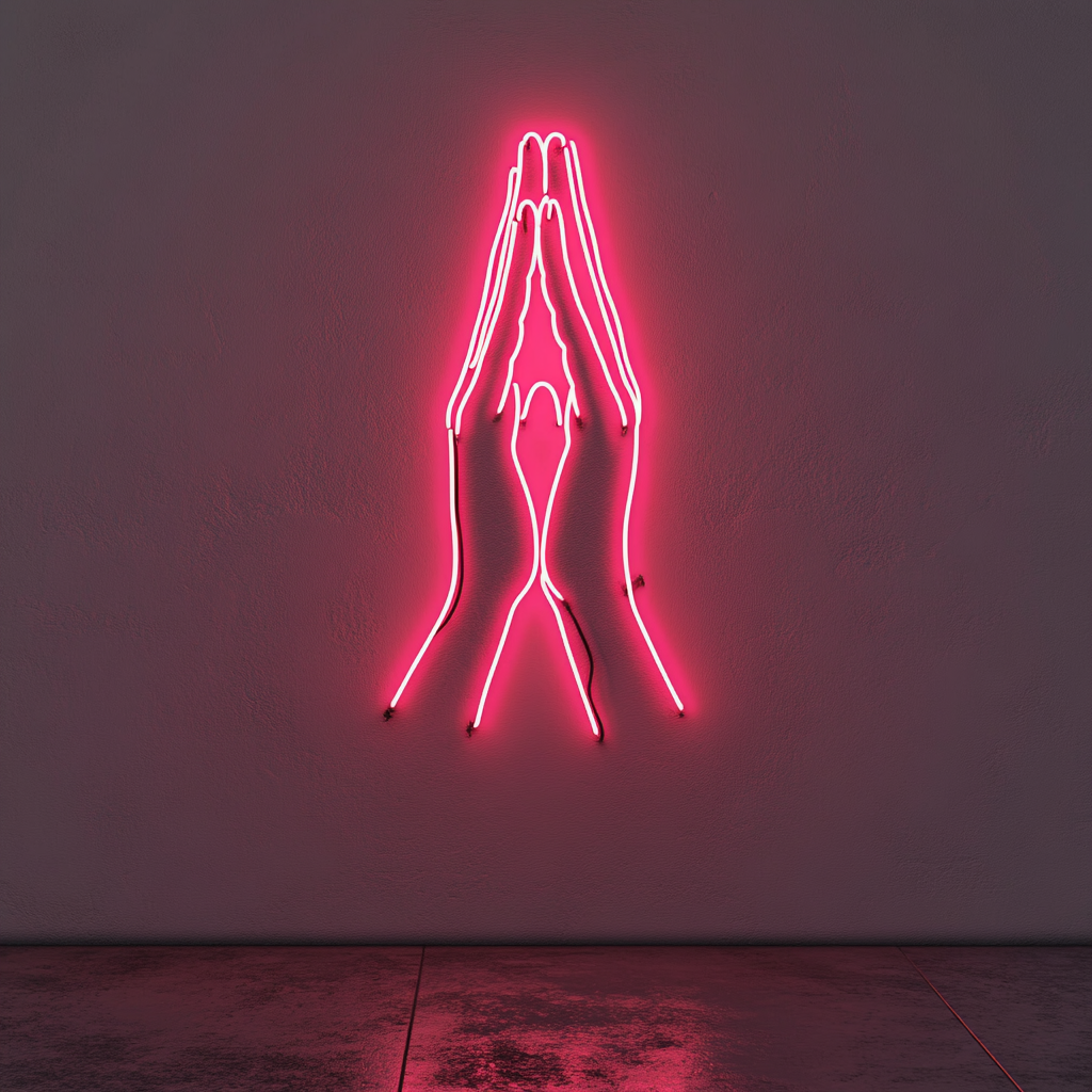 Hands in Prayer - Pink Neon Sign, 24 Inches