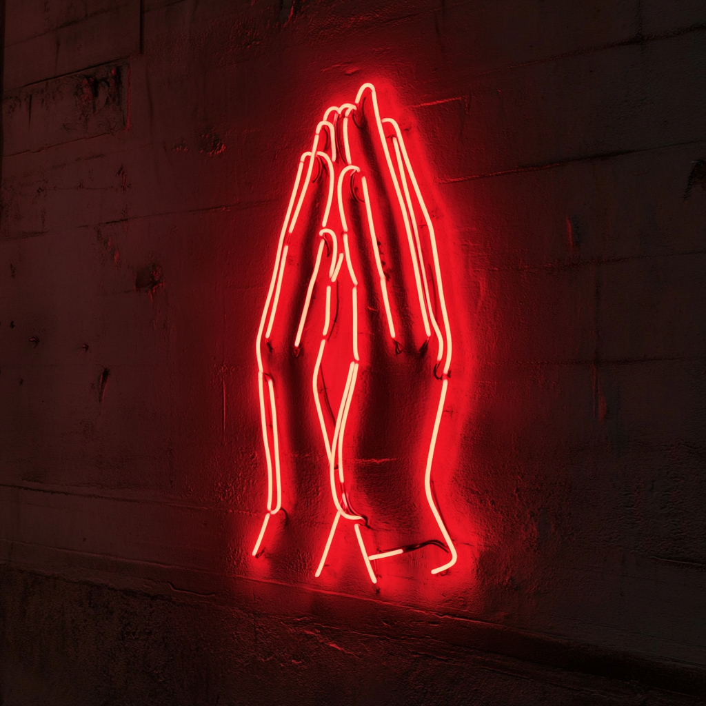 Hands in Prayer - Red Neon Sign, 18 Inches