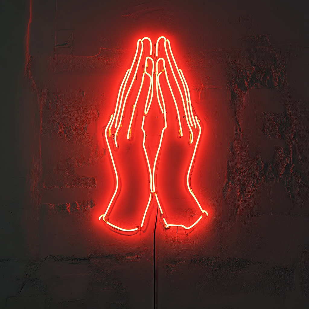 Hands in Prayer - Red Neon Sign, 24 Inches