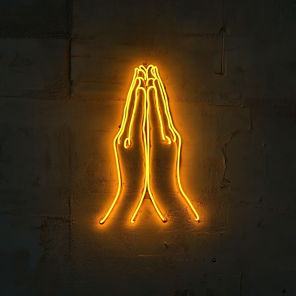 Hands in Prayer - Yellow Neon Sign, 18 Inches