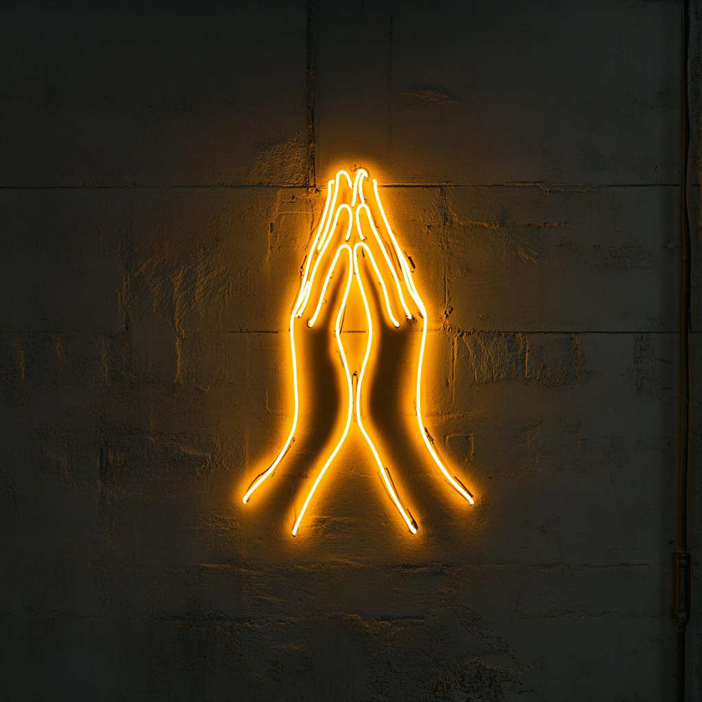 Hands in Prayer - Yellow Neon Sign, 18 Inches