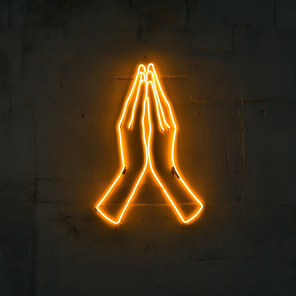 Hands in Prayer - Yellow Neon Sign, 18 Inches