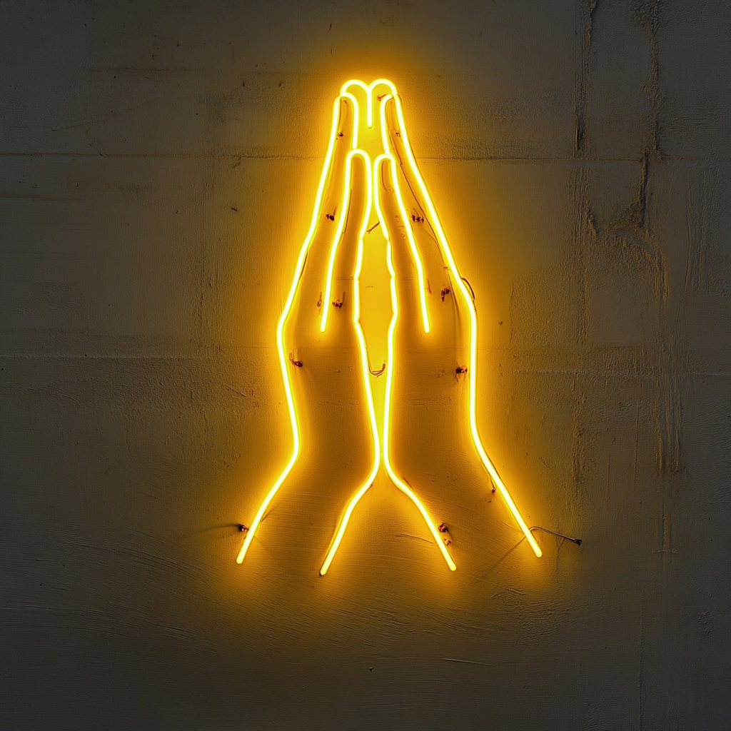 Hands in Prayer - Yellow Neon Sign, 18 Inches