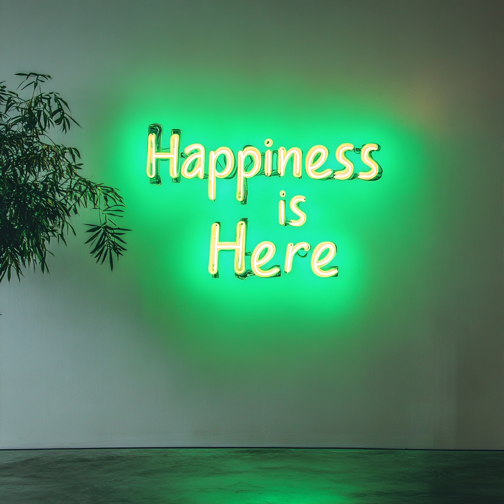 Happiness is Here - Green Neon Sign, 18 Inches