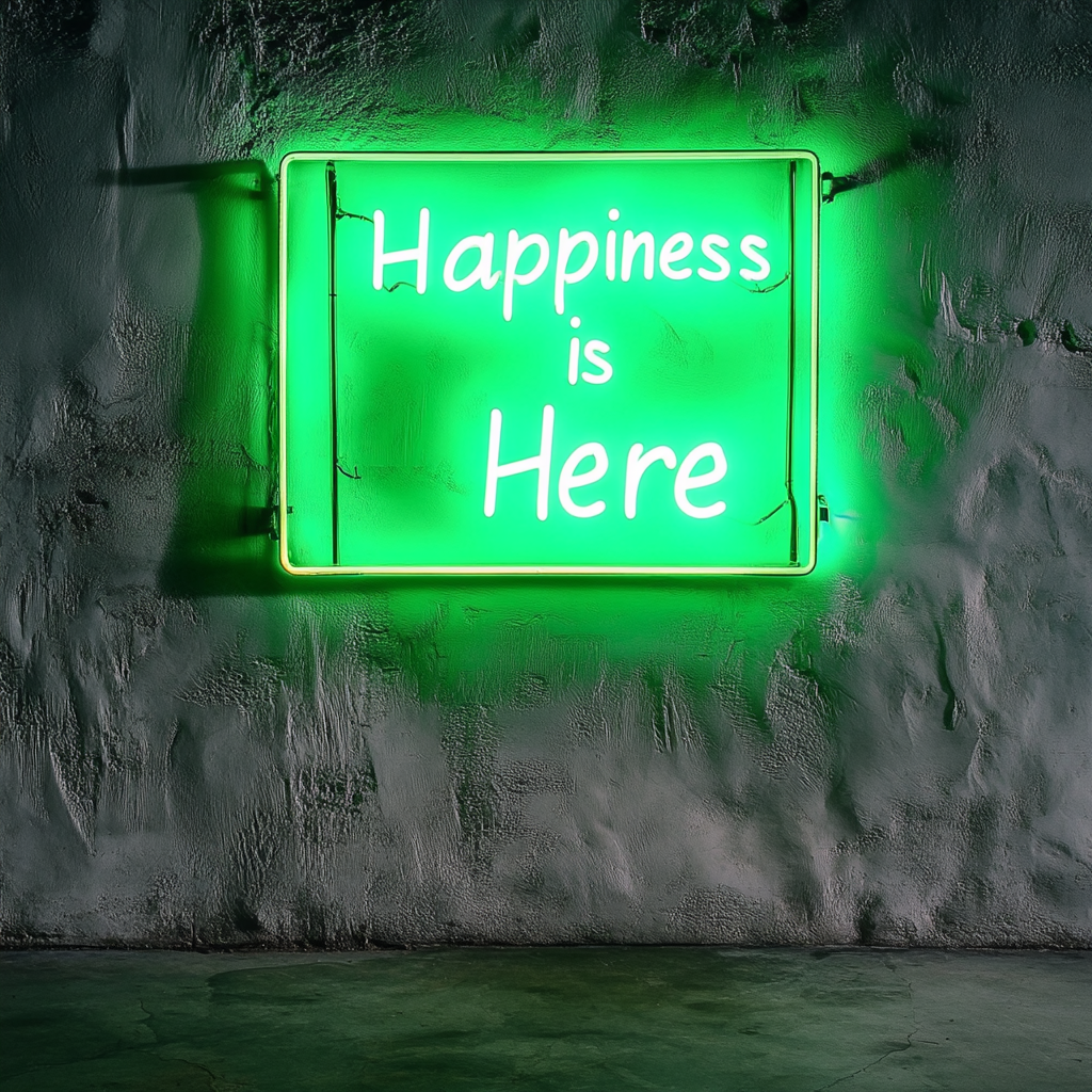 Happiness is Here - Green Neon Sign, 18 Inches