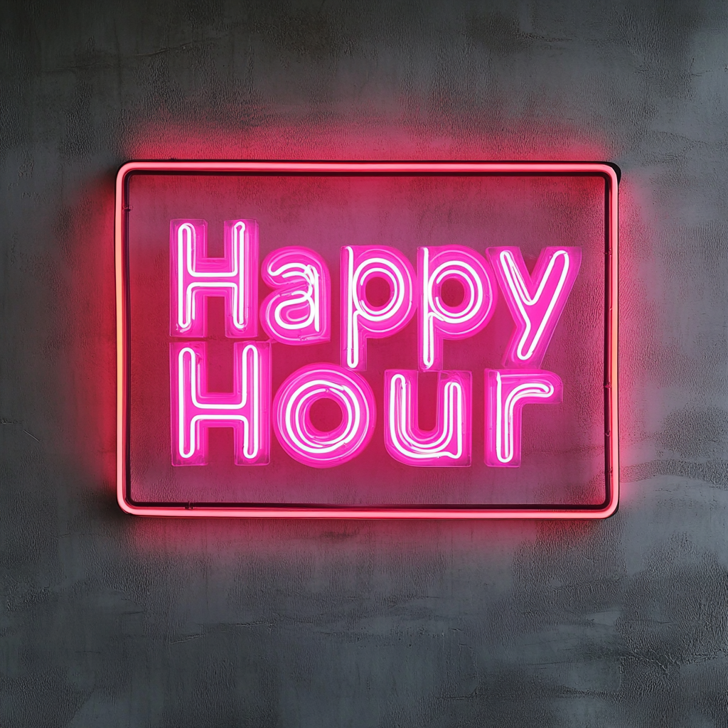 Happy Hour - Pink Neon Sign, 18 Inches