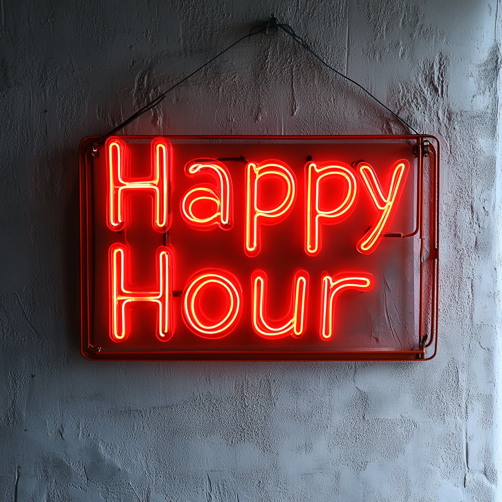 Happy Hour - Red Neon Sign, 18 Inches