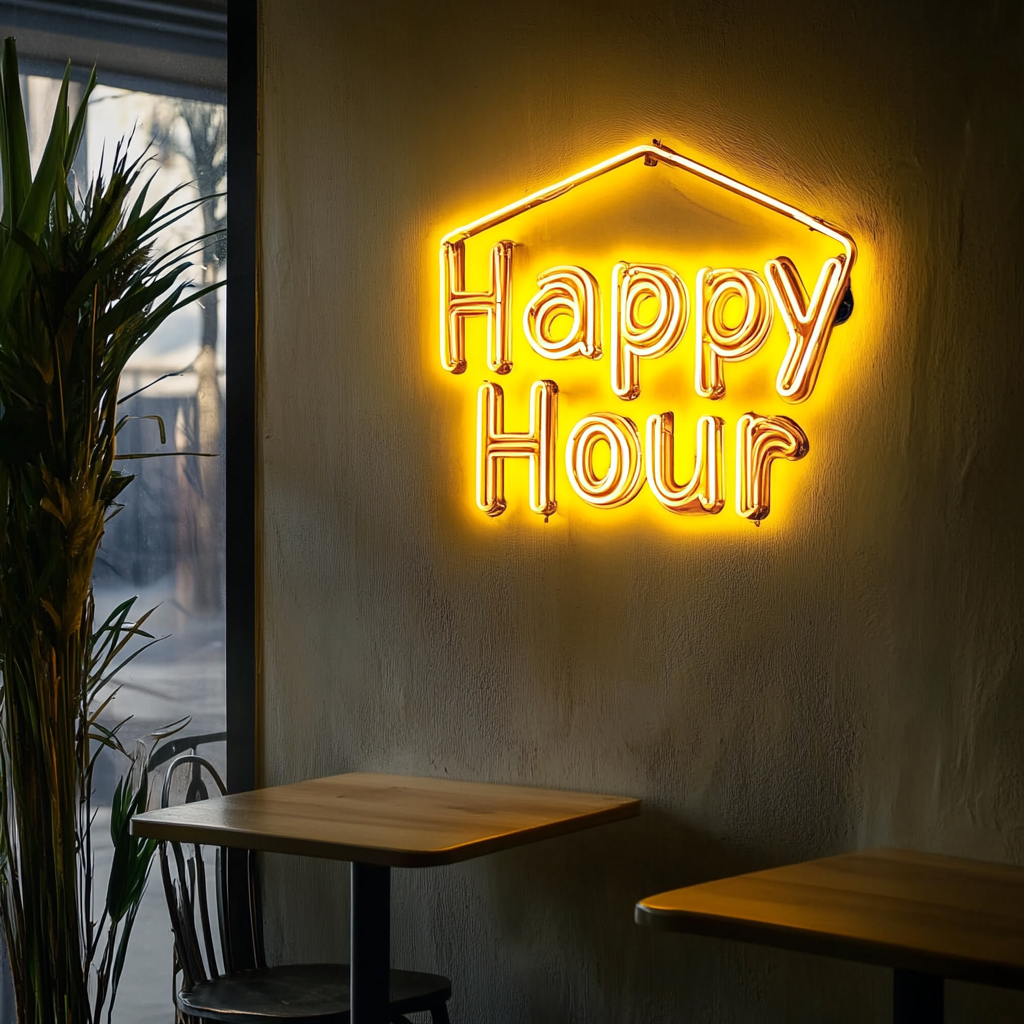 Happy Hour - Yellow Neon Sign, 24 Inches
