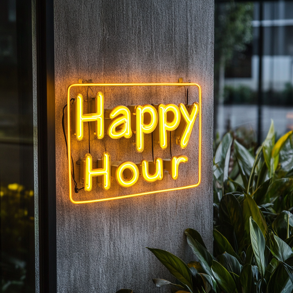 Happy Hour - Yellow Neon Sign, 24 Inches