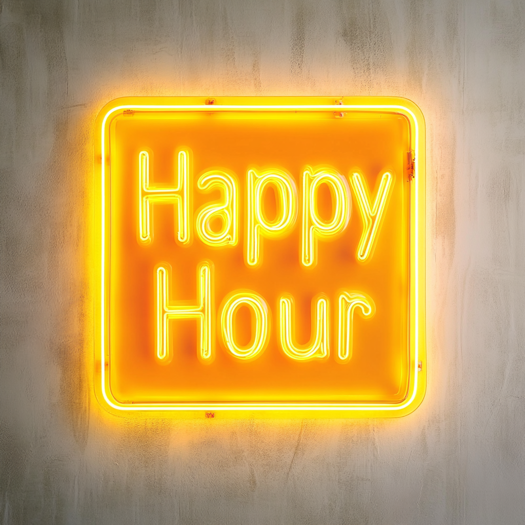 Happy Hour - Yellow Neon Sign, 24 Inches