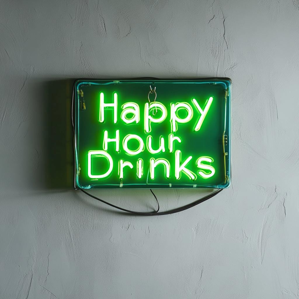 "Happy Hour Drinks" - Green Neon Sign, 24 Inches
