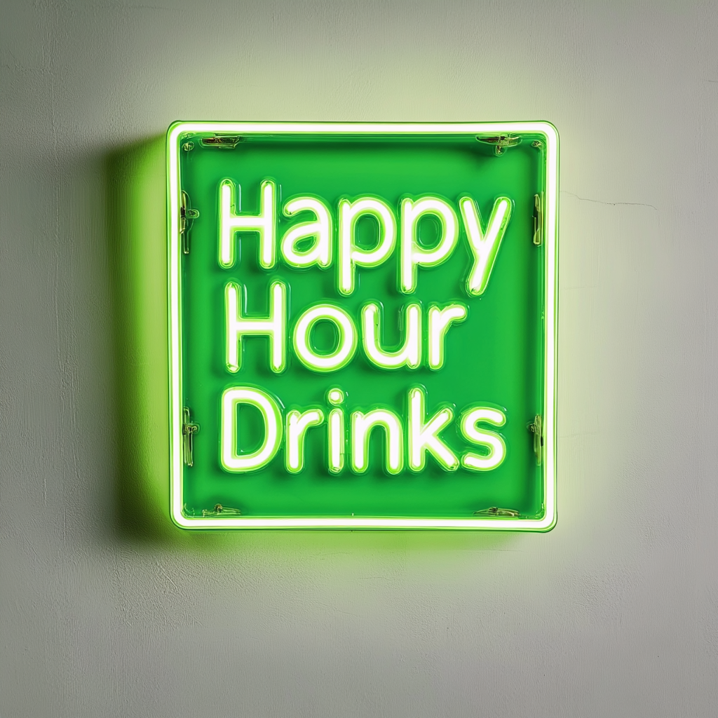 "Happy Hour Drinks" - Green Neon Sign, 24 Inches