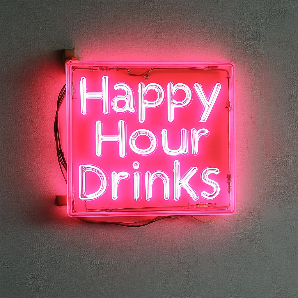 "Happy Hour Drinks" - Pink Neon Sign, 24 Inches