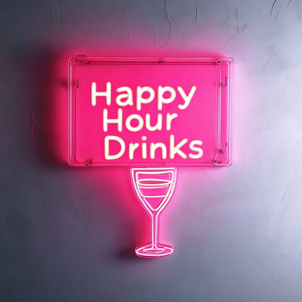 "Happy Hour Drinks" - Pink Neon Sign, 24 Inches