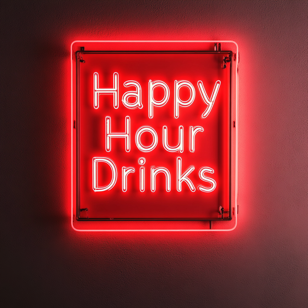 "Happy Hour Drinks" - Red Neon Sign, 24 Inches