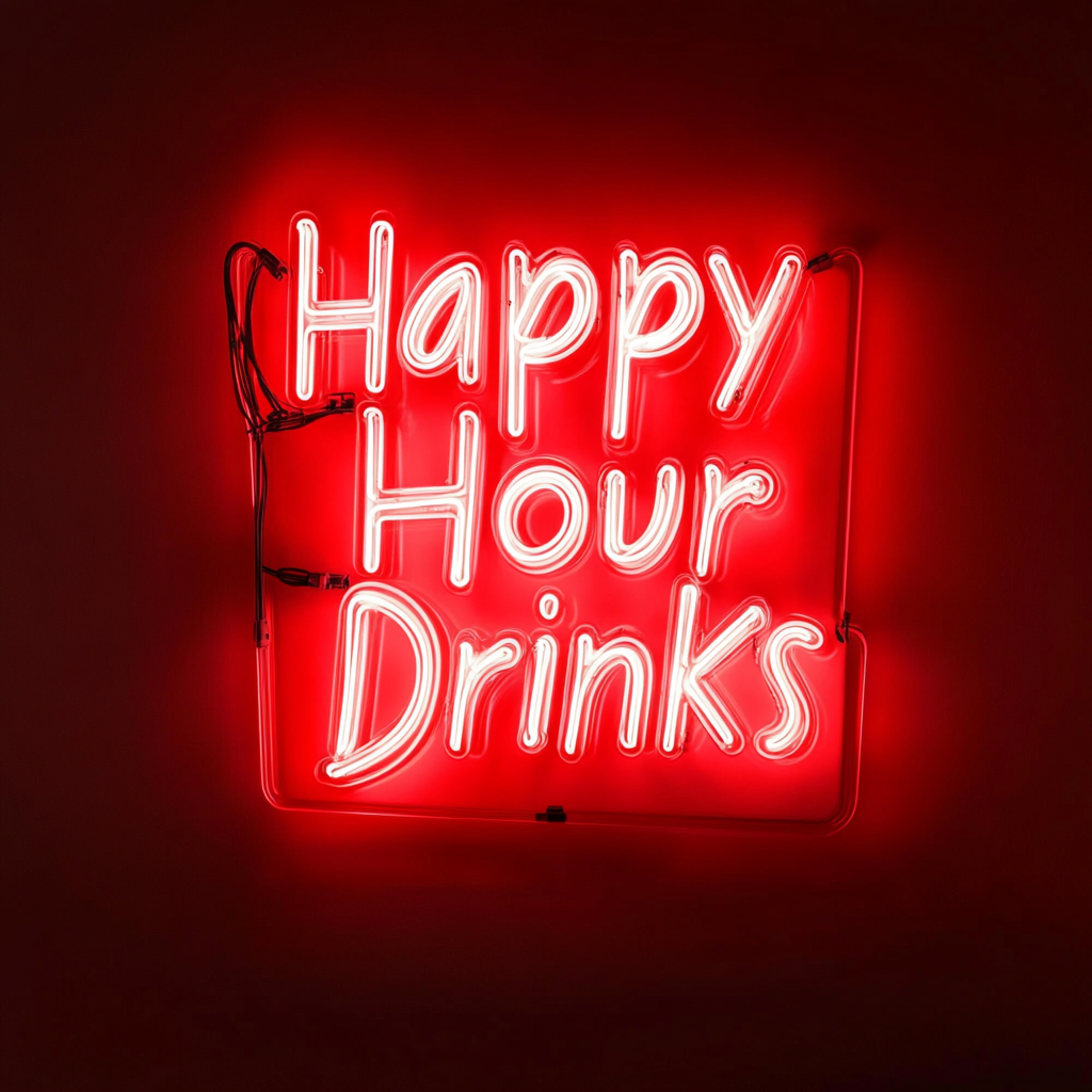 "Happy Hour Drinks" - Red Neon Sign, 24 Inches