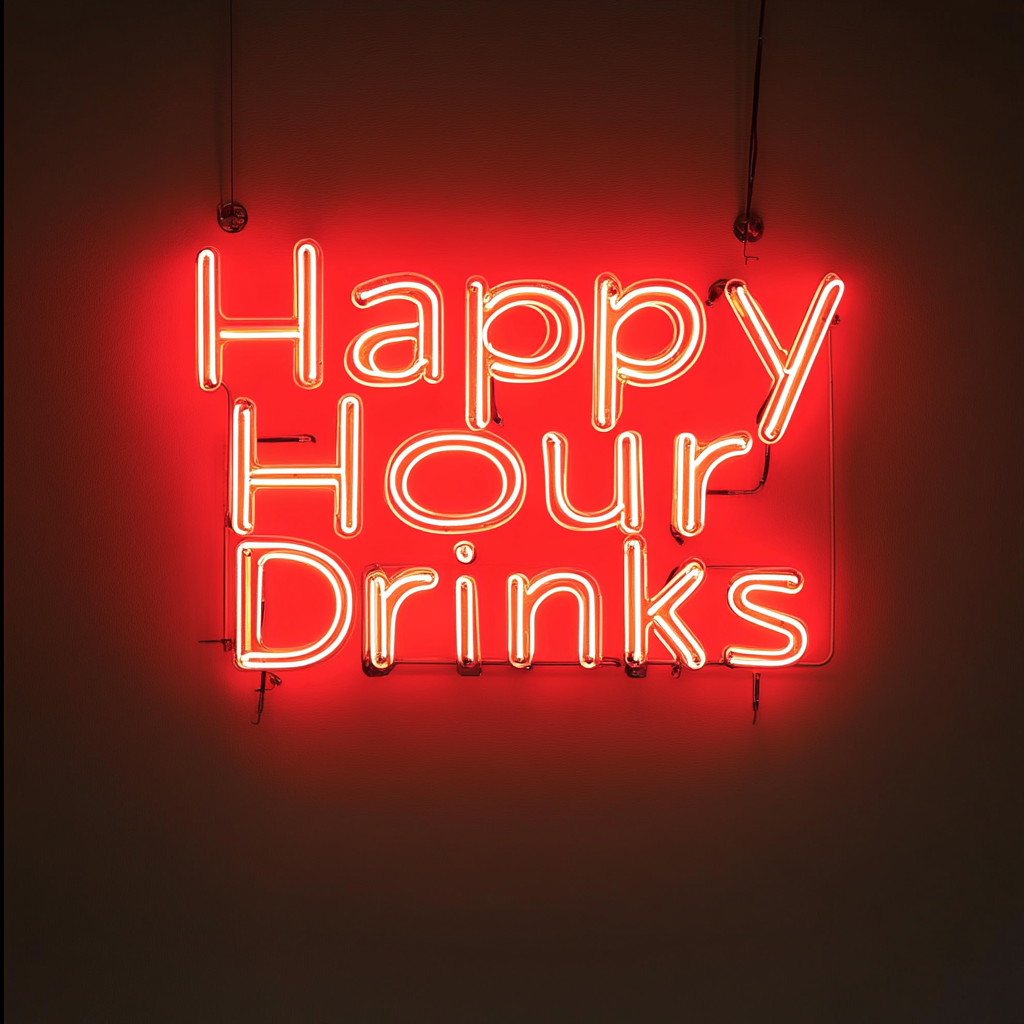 "Happy Hour Drinks" - Red Neon Sign, 24 Inches