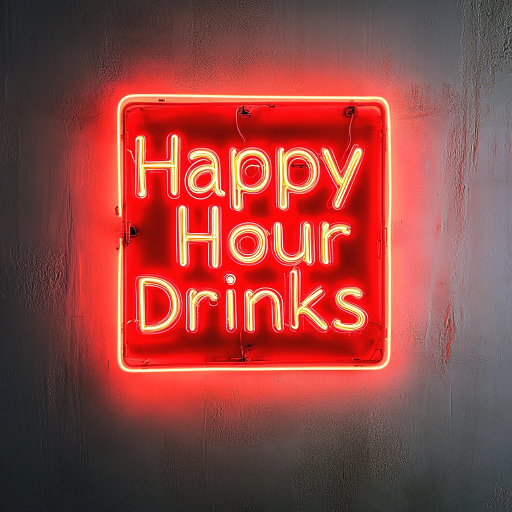 "Happy Hour Drinks" - Red Neon Sign, 24 Inches