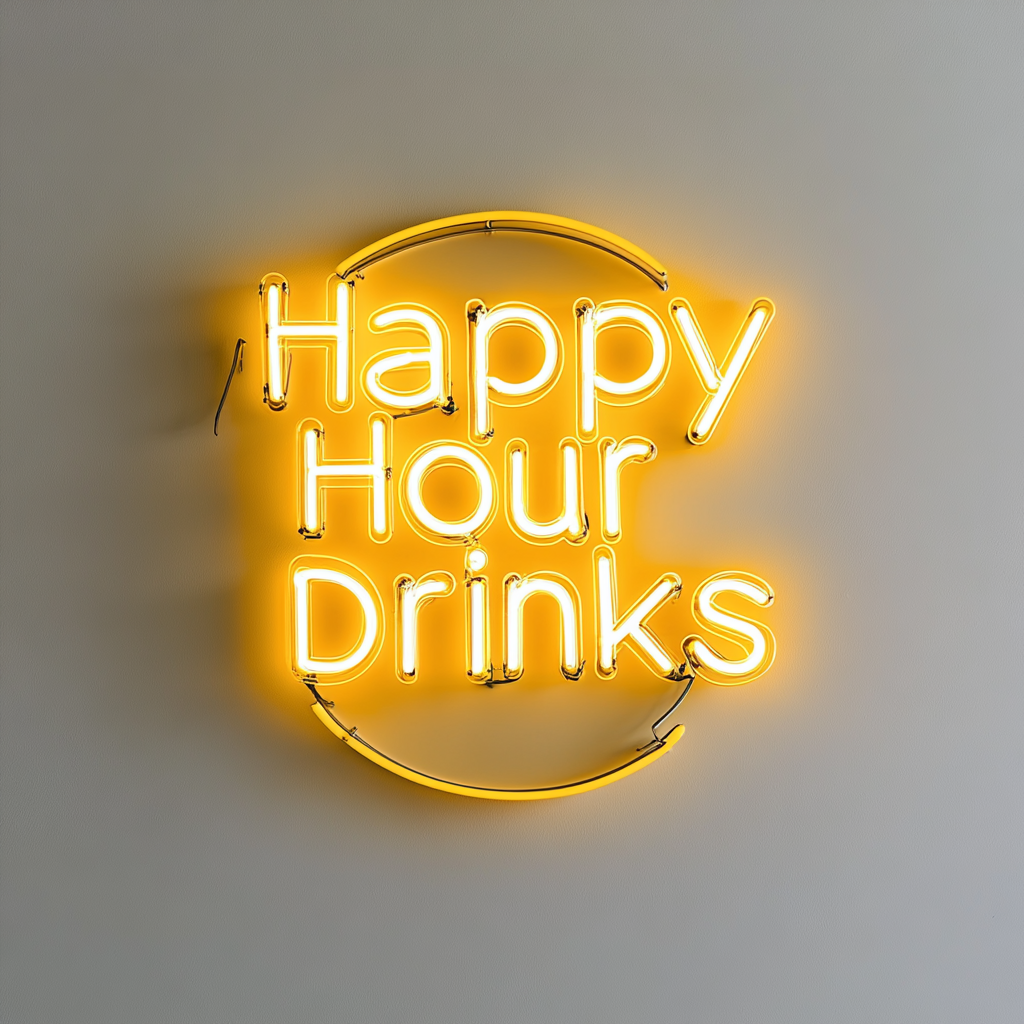 "Happy Hour Drinks" - Yellow Neon Sign, 24 Inches